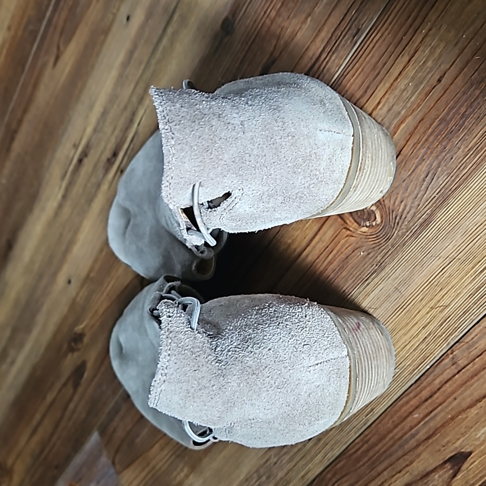 Lucky Brand Taupe Suede Peep-Toe Cutout Ankle Booties - Picture 4 of 6
